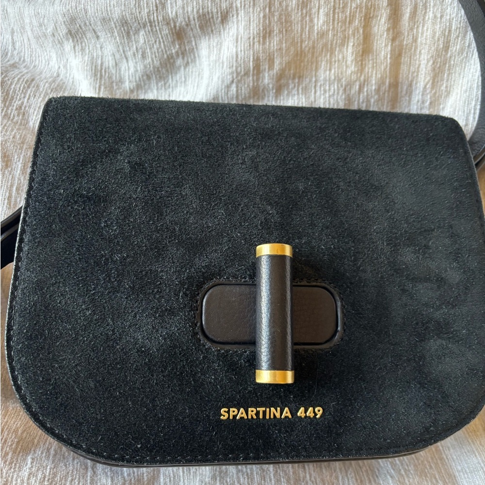 Spartina 449 Black Suede Shoulder Bag with Gold Detail